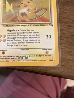 Pokemon TCG Raichu Fossil Holo Rare Card 14/62 Vintage 1999 - Image 3