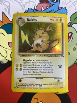 Pokemon TCG Raichu Fossil Holo Card 14/62 Unlimited Holo Rare WOTC Vintage LP - Image 1