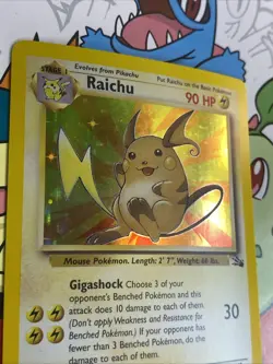 Pokemon TCG Raichu Fossil Holo Card 14/62 Unlimited Holo Rare WOTC Vintage LP - Image 3