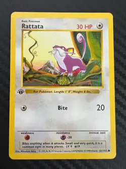 Pokemon TCG Rattata 61/102 Base Set Shadowless 1st Edition Common LP/MP - Image 1