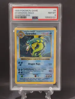 PSA 8 NM - MT Base Set Shadowless Gyarados 6/102 Holo 1999 Pokemon - Image 1