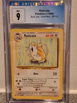 Pokemon TCG Raticate Base Set 40/102 Regular Unlimited Uncommon CGC 9 - Image 1