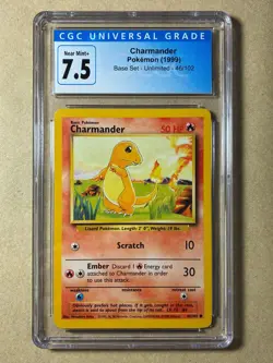 Charmander 1999 Base Set Unlimited 46/102 CGC 7.5 Near Mint+ Pokemon TCG - Image 1