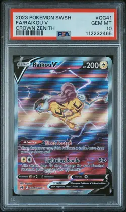 Pokemon PSA 10 Raikou V GG41 Alternate Full Art Crown Zenith Galarian Gallery - Image 1