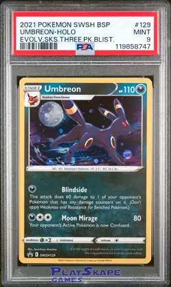 Pokemon Card PSA 9 Umbreon SWSH129 Evolving Skies 3 Pack Blister Promo Holo 2021 - Image 1