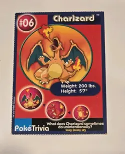 Pokemon Poketrivia Card Charizard #6 Burger King Perforated Pikachu Project 1998 - Image 1