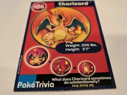 Pokemon Poketrivia Card Charizard #6 Burger King Perforated Pikachu Project 1998 - Image 2