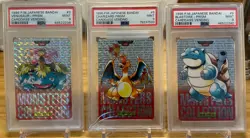 1996 Pokemon Japanese Bandai Carddass Prism Red Set Zard+Stoise+Saur PSA 9 - Image 1