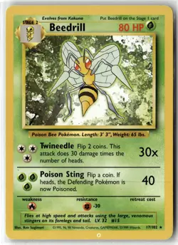 Beedrill ⭐ 17/102 Rare Base Set 1999 Pokemon NM - Image 1