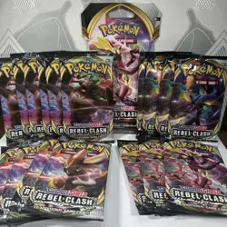 Pokemon TCG Sword and Shield Rebel Clash Booster packs 18 Sealed Packs (1/2 Box) - Image 1
