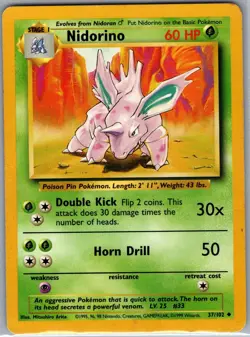 Nidorino 37/102 Non Holo Base Set - Pokemon Card - MP - Image 1