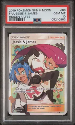 Jessie and James 68/68 PSA 10 Gem Mint Hidden Fates Full Art Pokemon Card - Image 1