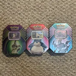Pokemon TCG Mighty Mysterious Tin Set of Darkrai, Mimikyu & Snorlax. Sealed - Image 1