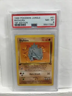 1999 Pokemon Jungle First Edition Rhyhorn #61 PSA 8 NM MT - Image 1