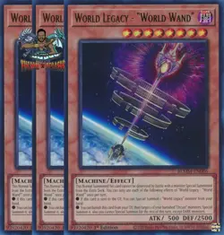 Yugioh! 3x World Legacy - "World Wand BLMM-EN086 Emblazoned Ultra Rare 1st Ed NM - Image 1
