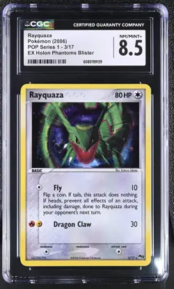 CGC 8.5 Rayquaza 2006 POP Series 1 3/17 Holo SWIRL Pokemon Card - Image 1