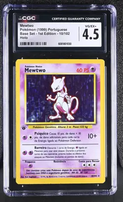 CGC 4.5 Portuguese Mewtwo 1999 Base Set 1st Edition 10/102 Holo Pokemon Card - Image 1