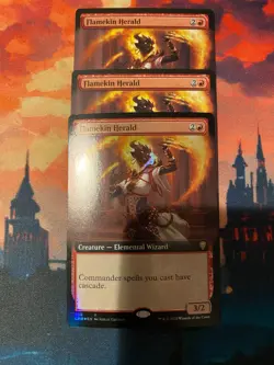 MTG Commander Legends Flamekin Herald Extended Art x 3, One Foil - Image 1
