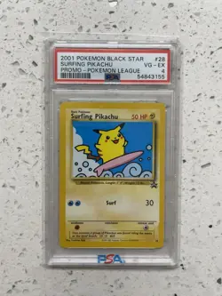 2001 POKEMON BLACK STAR SURFING PIKACHU PROMO POKEMON LEAGUE #28 PSA 4 WOTC ERA - Image 1