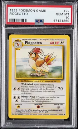 1999 POKEMON BASE SET UNLIMITED #22 PIDGEOTTO PSA 10 - Image 1