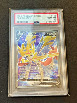 2020 Pokemon SWSH Zacian V Full Art #195 PSA 10 GEM MINT - Image 1