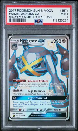 2017 POKEMON SUN & MOON GUARDIANS RISING #157A FULL ART/METAGROSS GX PSA 9 - Image 1