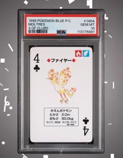 1998 Pokemon Blue Version Deck PSA 10 Moltres 4 of Clubs Card Playing Cards - Image 1