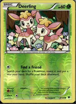 Pokemon Deerling 8/124 Fates Collide Reverse Holo Common 2 Card Lot LP - Image 1