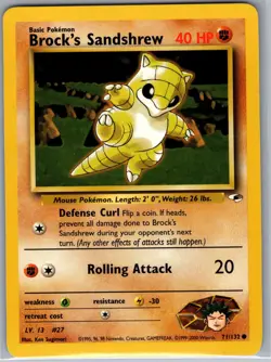 Brock's Sandshrew 71/132 Non Holo Gym Heroes - Pokemon Card - NM - Image 1