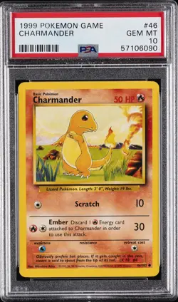 1999 POKEMON BASE SET UNLIMITED #46 CHARMANDER PSA 10 - Image 1