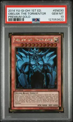 2014 YU-GI-OH! PREM GOLD 1ST ED #EN030 OBELISK THE TORMENTOR PSA 10 - Image 1