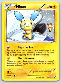 Minun - BW Dark Explorers 40/108 Naoki Saito Pokemon Card MP - Image 1