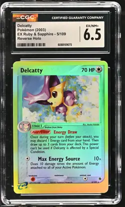 CGC 6.5 Delcatty 2003 EX Ruby & Sapphire 5/109 Reverse Holo Pokemon Card - Image 1