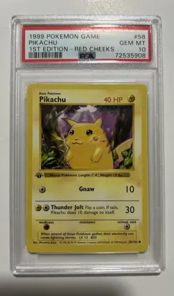 1999 POKEMON BASE SET 1ST EDITION-RED CHEEKS #58 PIKACHU PSA 10 - Image 1
