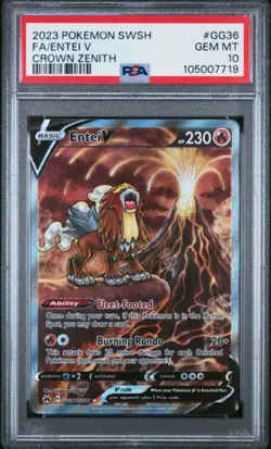 PSA 10 - 2023 Sword & Shield Crown Zenith Entei V GG36/GG70 Pokemon Card - Image 1