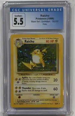 1999 Pokemon Base Set Unlimited Raichu #14/102 Holo Rare CGC 5.5 - Image 1
