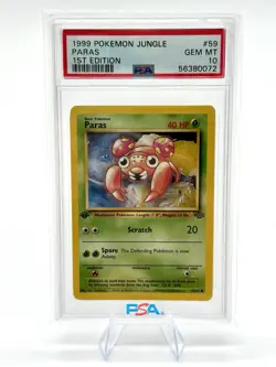 1999 POKEMON JUNGLE #59 PARAS 1ST EDITION PSA 10 GEM MINT - Image 1