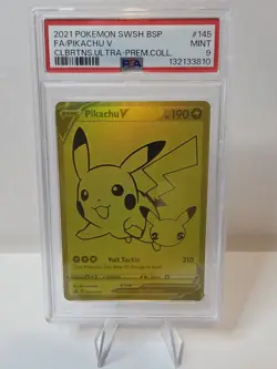 Pokemon Pikachu v Gold 25th Celebrations Premium Collection SWSH145 PSA 9 - Image 1