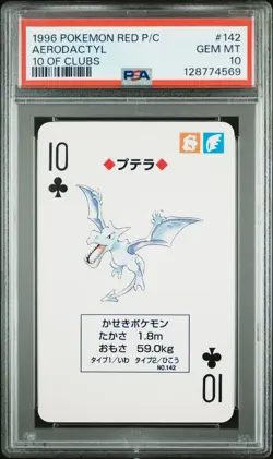 Pokemon Red Aerodactyl 10 of Clubs Playing Poker Card 1996 PSA 10 GEM MINT - Image 1