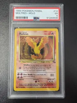 1999 Pokemon Fossil Moltres Holo #12 PSA 5 - Image 1