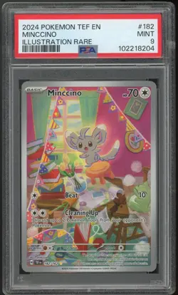 2024 POKEMON TEF EN-TEMPORAL FORCES ILLUSTRATION RARE #182 MINCCINO PSA 9 - Image 1