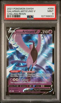 2021 Pokemon Chilling Reign # 058 Galarian Articuno V PSA 9 Card MINT! Free Ship - Image 1