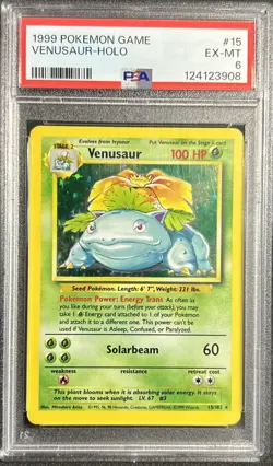 1999 POKEMON BASE SET UNLIMITED #15 VENUSAUR-HOLO PSA 6 - Image 1