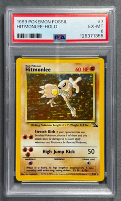 1999 Pokemon Fossil Hitmonlee Holo 7/62 Base Set Series RARE Pokemon Card PSA 6 - Image 1