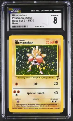 CGC 8 Hitmonchan 2000 Base Set 2 8/130 Holo Pokemon Card - Image 1