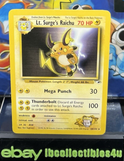 Pokemon Vintage Non-Holo Rare Lt. Surge's Raichu 28/132 Gym Heroes WotC LP F/S - Image 1
