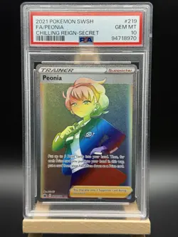 Peonia 219 Chilling Reign Rainbow Secret Rare Pokemon Trainer PSA 10 - Image 1