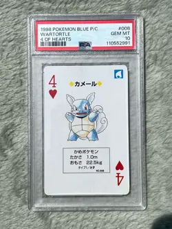1998 Pokemon Wartortle Blue Back Poker Playing Card 4 Of Hears- PSA 10 - Image 1