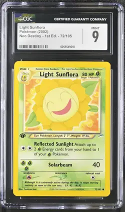 CGC 9 MINT Light Sunflora Neo Destiny 1st Edition 72/105 Pokemon Card - Image 1