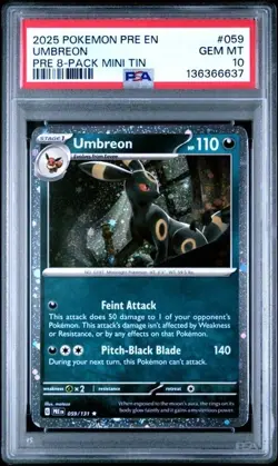 2025 POKEMON PRE EN-PRISMATIC EVOLUTIONS #059 UMBREON PSA 10 MINI TIN HOLO - Image 1